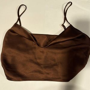 Brown satin crop top